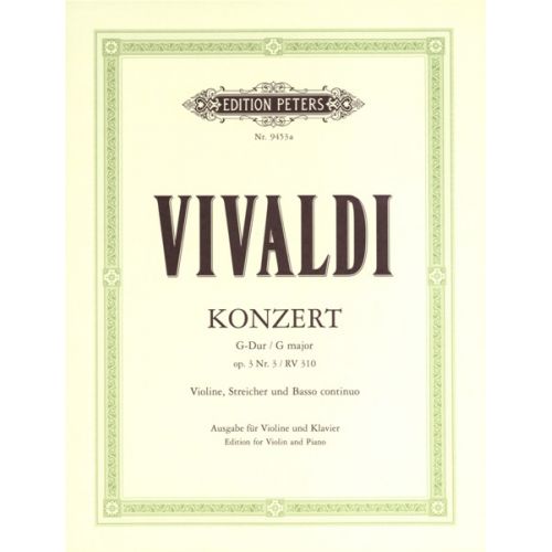 VIVALDI ANTONIO - CONCERTO IN G OP.3 NO.3, RV 310 - VIOLIN AND PIANO
