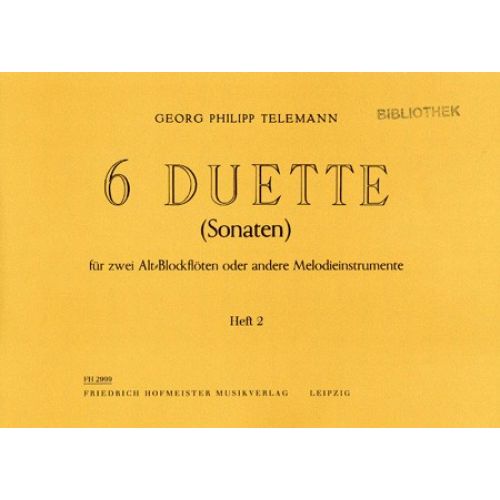 HOFMEISTER TELEMANN G. PH. - 6 DUETTE (SONATEN 4-6) - FLUTES A BEC