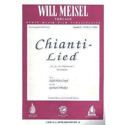 WINKLER GERHARD - CHIANTI LIED JA JA DER CHIANTIWEIN - CHANT & PIANO