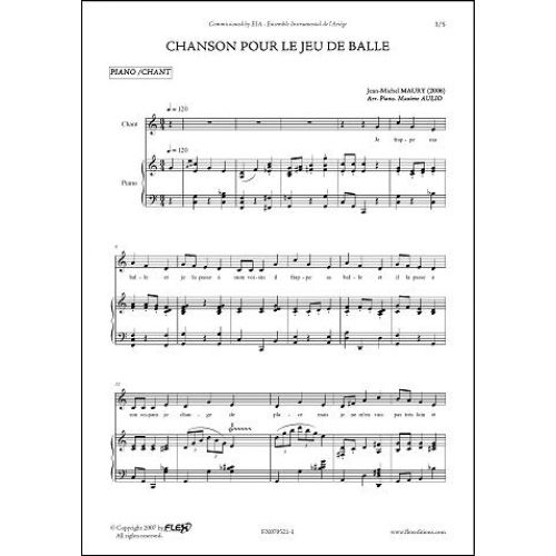 FLEX EDITIONS MAURY J.-M. - CHANSON POUR LE JEU DE BALLE - CHILDREN'S CHOIR AND PIANO
