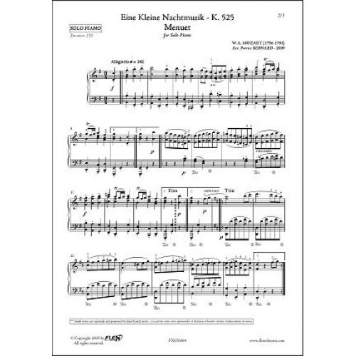 FLEX EDITIONS MOZART W.A. - A LITTLE NIGHT MUSIC - MENUET - SOLO PIANO