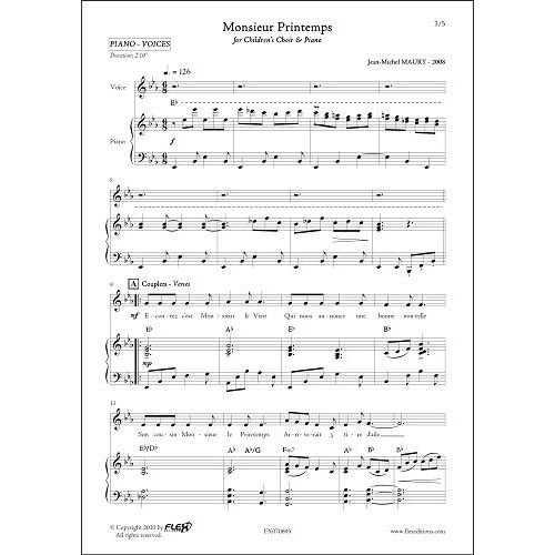 FLEX EDITIONS MAURY J.-M. - MONSIEUR PRINTEMPS - CHILDREN'S CHOIR AND PIANO