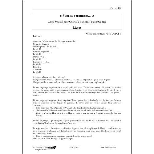 FLEX EDITIONS DUBOST P. - CONTE SANS SE RETOURNER - CHILDREN'S CHOIR AND PIANO OR GUITAR