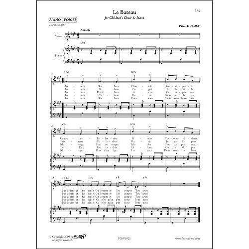 FLEX EDITIONS DUBOST P. - LE BATEAU - CHILDREN'S CHOIR AND PIANO OR GUITAR
