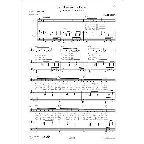 FLEX EDITIONS DUBOST P. - LA CHANSON DU LARGE - CHILDREN'S CHOIR AND PIANO OR GUITAR
