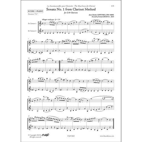 FLEX EDITIONS LEFEVRE J.-X. - SONATE NO. 1 DE LA METHODE POUR CLARINETTE - DUO DE CLARINETTES
