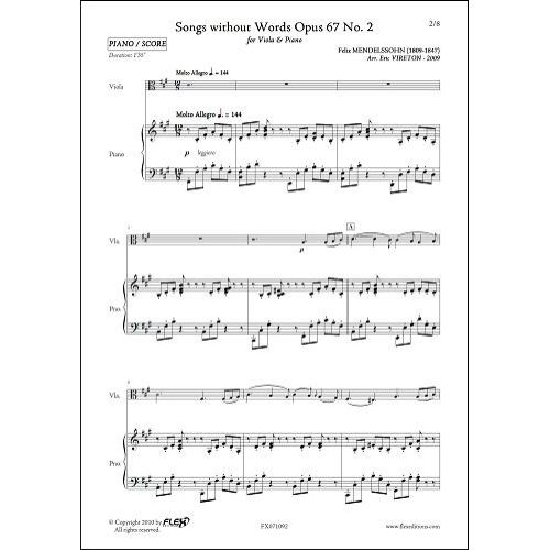 FLEX EDITIONS MENDELSSOHN F. - SONGS WITHOUT WORDS OPUS 67 NO 2 - VIOLA AND PIANO