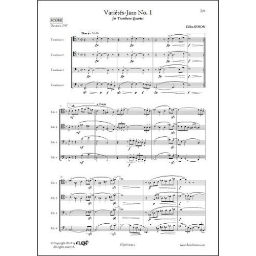 FLEX EDITIONS SENON G. - VARIETES JAZZ NO. 1 - QUATUOR DE TROMBONES