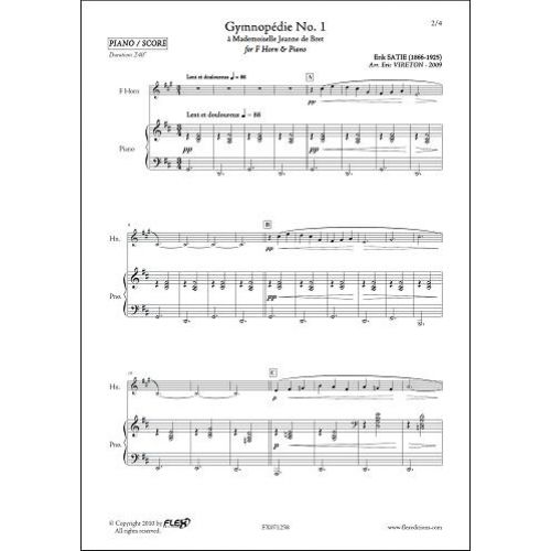 FLEX EDITIONS SATIE E. - GYMNOPEDIE NO. 1 - COR & PIANO