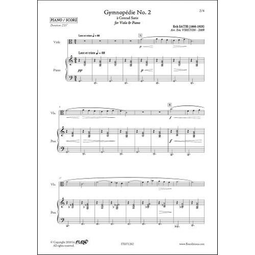 FLEX EDITIONS SATIE E. - GYMNOPEDIE NO. 2 - VIOLA & PIANO