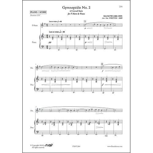 FLEX EDITIONS SATIE E. - GYMNOPEDIE NO. 2 - COR & PIANO