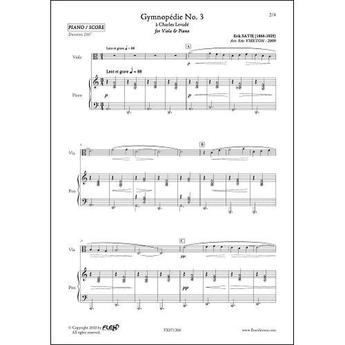 FLEX EDITIONS SATIE E. - GYMNOPEDIE NO. 3 - VIOLA & PIANO