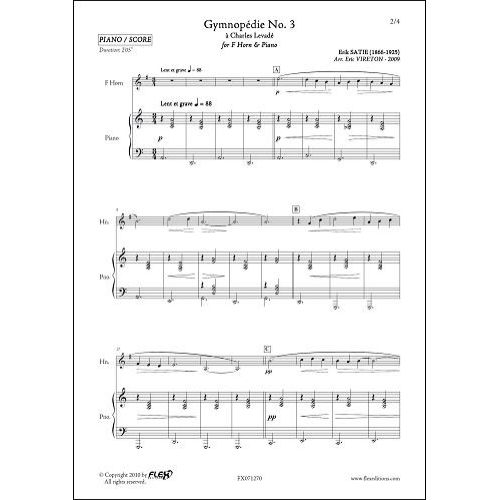 FLEX EDITIONS SATIE E. - GYMNOPEDIE NO. 3 - COR & PIANO