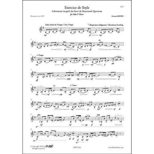 FLEX EDITIONS MEIER A. - EXERCICE DE STYLE - SOLO HORN