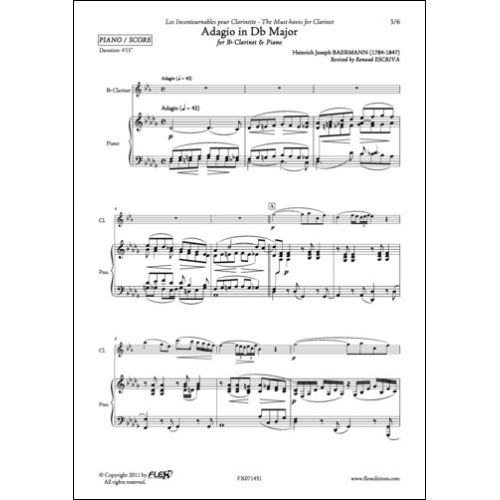 BAERMANN H. J. - ADAGIO EN REB MAJEUR - CLARINETTE ET PIANO