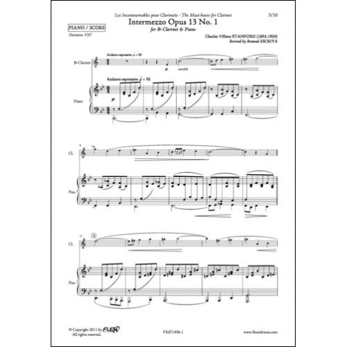 FLEX EDITIONS STANFORD C. V. - INTERMEZZO OPUS 13 NO. 1 - CLARINETTE ET PIANO