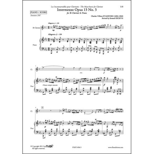 FLEX EDITIONS STANFORD C. V. - INTERMEZZO OPUS 13 NO. 3 - CLARINETTE ET PIANO
