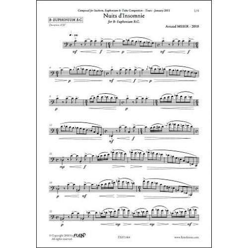 FLEX EDITIONS MEIER A. - NUITS D'INSOMNIE - EUPHONIUM OU SAXHORN SOLO