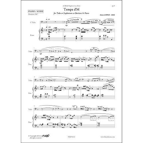 FLEX EDITIONS LOPEZ A. - TEMPS D'M - TUBA/EUPHONIUM & PIANO