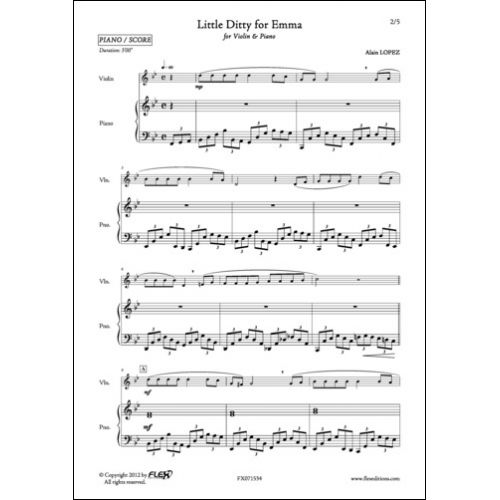 FLEX EDITIONS LOPEZ A. - LITTLE DITTY FOR EMMA - VIOLIN AND PIANO