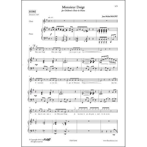 FLEX EDITIONS MAURY J.-M. - MONSIEUR DOIGT - CHILDREN'S CHOIR AND PIANO