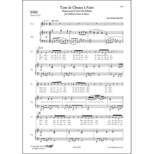 FLEX EDITIONS MAURY J.-M. - TANT DE CHOSES A FAIRE - CHILDREN'S CHOIR AND PIANO
