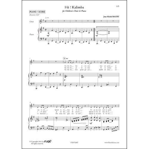 FLEX EDITIONS MAURY J.-M. - HE ! KALIMBA - CHILDREN'S CHOIR AND PIANO