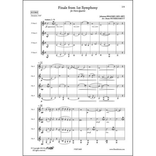 FLEX EDITIONS BRAHMS J. - FINALE DE LA 1ERE SYMPHONIE - QUATUOR DE CORS