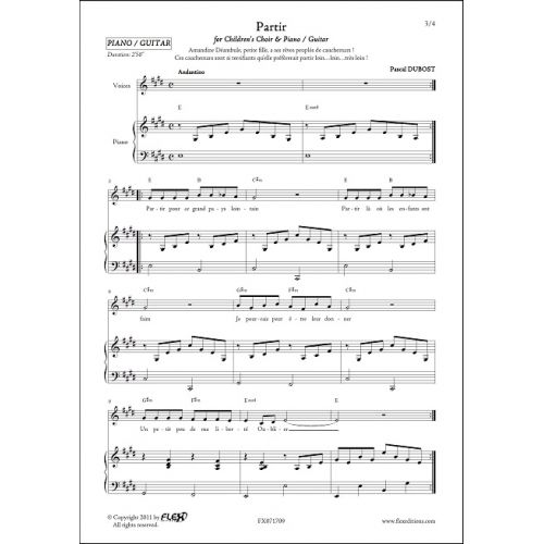 FLEX EDITIONS DUBOST P. - PARTIR - CHILDREN'S CHOIR AND PIANO OR GUITAR
