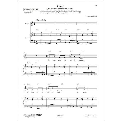 FLEX EDITIONS DUBOST P. - OSCAR - CHILDREN'S CHOIR AND PIANO OR GUITAR