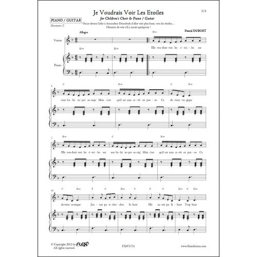FLEX EDITIONS DUBOST P. - JE VOUDRAIS VOIR LES ETOILES - CHORALE D'ENFANTS ET PIANO OU GUITARE