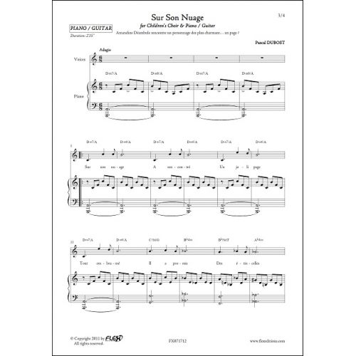 FLEX EDITIONS DUBOST P. - SUR SON NUAGE - CHILDREN'S CHOIR AND PIANO OR GUITAR
