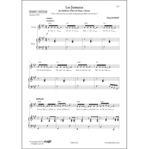 FLEX EDITIONS DUBOST P. - LES JUMEAUX - CHILDREN'S CHOIR AND PIANO OR GUITAR