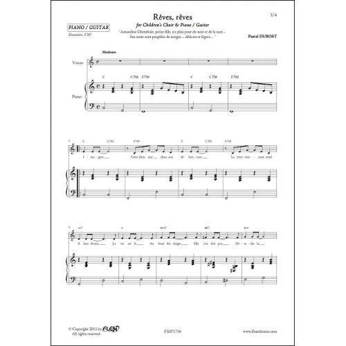 FLEX EDITIONS DUBOST P. - REVES, REVES - CHORALE D'ENFANTS ET PIANO OU GUITARE