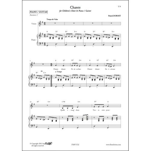 FLEX EDITIONS DUBOST P. - CHANTE - CHILDREN'S CHOIR AND PIANO OR GUITAR