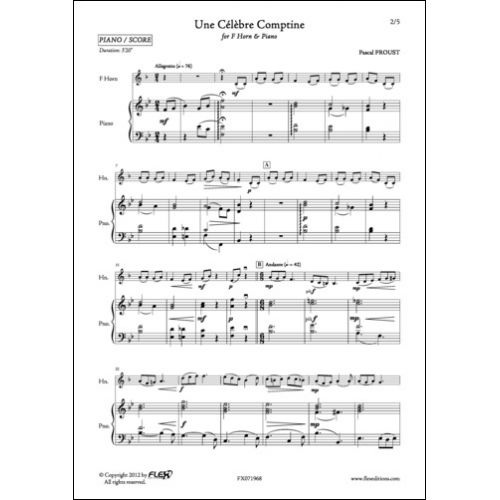 FLEX EDITIONS PROUST P. - UNE CELEBRE COMPTINE - COR EN FA ET PIANO