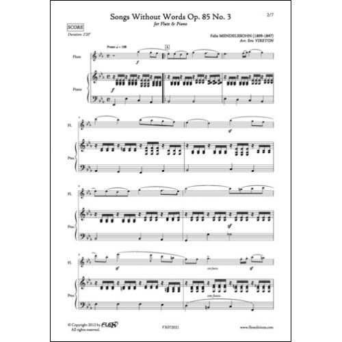 FLEX EDITIONS MENDELSSOHN F. - ROMANCES SANS PAROLES OPUS 85 NO. 3 - FLUTE ET PIANO
