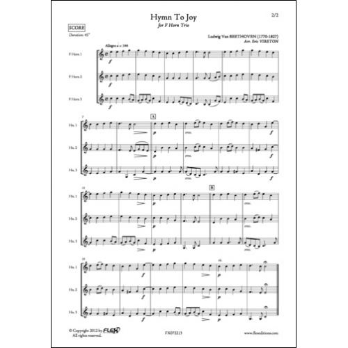 FLEX EDITIONS BEETHOVEN L. VAN - HYMNE A LA JOIE - TRIO DE CORS