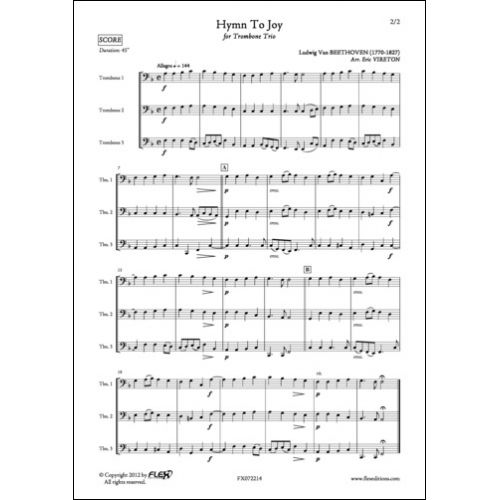FLEX EDITIONS BEETHOVEN L. VAN - HYMN TO JOY - TROMBONE TRIO