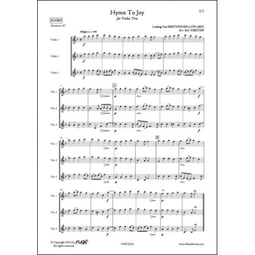 FLEX EDITIONS BEETHOVEN L. VAN - HYMN TO JOY - VIOLIN TRIO