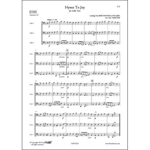 FLEX EDITIONS BEETHOVEN L. VAN - HYMNE A LA JOIE - TRIO DE VIOLONCELLES