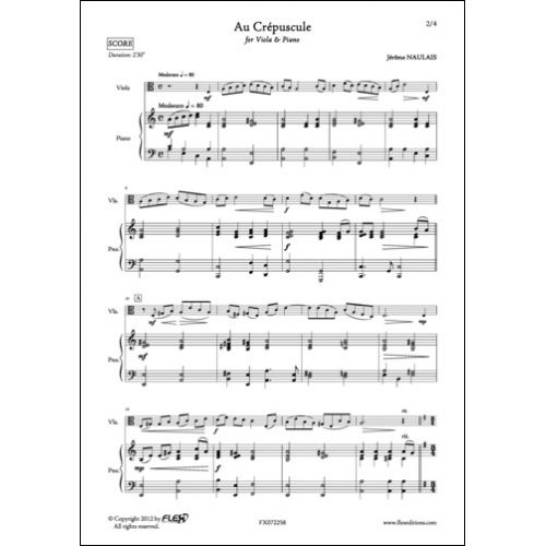 FLEX EDITIONS NAULAIS J. - AU CREPUSCULE - ALTO ET PIANO