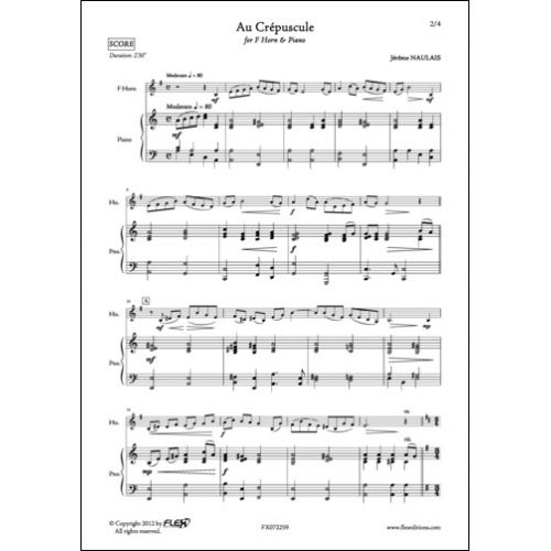 FLEX EDITIONS NAULAIS J. - AU CREPUSCULE - COR EN FA ET PIANO