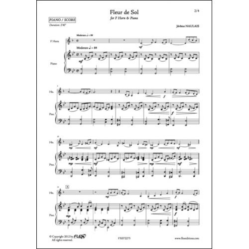 FLEX EDITIONS NAULAIS J. - FLEUR DE SOL - COR EN FA ET PIANO
