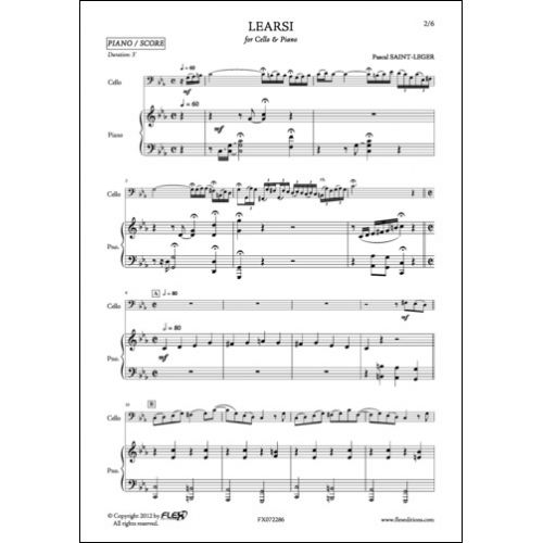 FLEX EDITIONS SAINT-LEGER P. - LEARSI - VIOLONCELLE ET PIANO