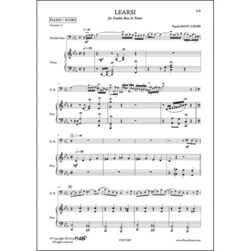 FLEX EDITIONS SAINT-LEGER P. - LEARSI - DOUBLE BASS AND PIANO