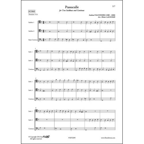 FLEX EDITIONS FALCONIERI A. - PASSACALLE - SACKBUT DUET AND CONTINUO