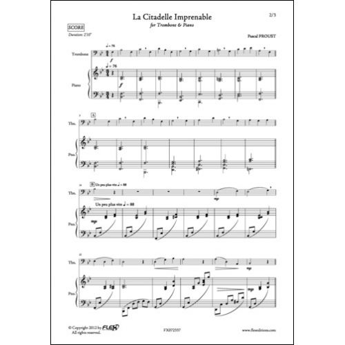 FLEX EDITIONS PROUST P. - LA CITADELLE IMPRENABLE - TROMBONE AND PIANO