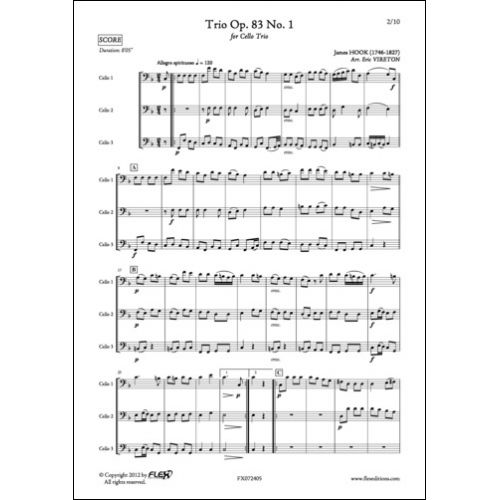 FLEX EDITIONS HOOK J. - TRIO OPUS 83 NO. 1 - CELLO TRIO