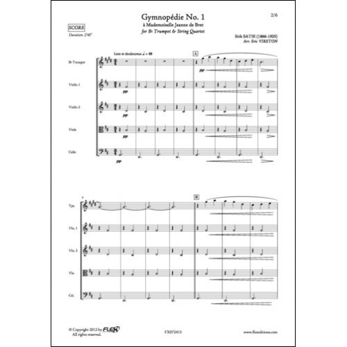 FLEX EDITIONS SATIE E. - GYMNOPEDIE NO. 1 - TRUMPET AND STRING QUARTET